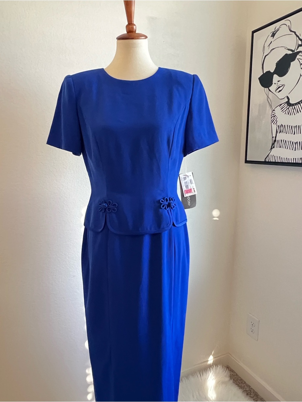 Vintage Cobalt Blue Maggie London Dress with Peplum Detail